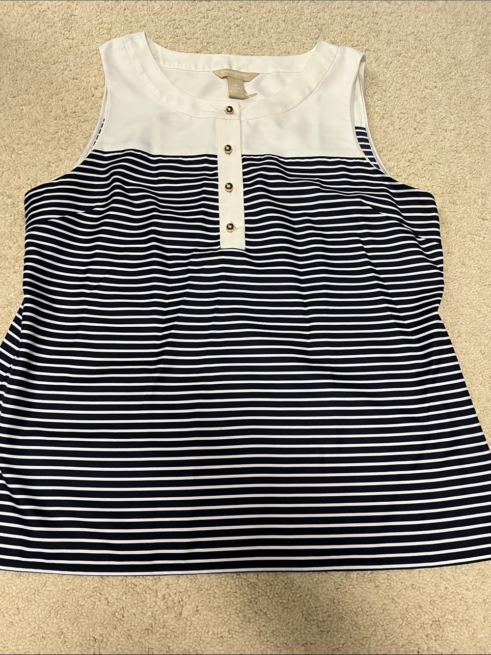 Banana Republic Factory Navy and White Striped Sleeveless Henley Tank
